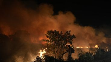 حريق على طريق ترانسبانتانيرا في الأراضي الرطبة بانتانال بالقرب من بوكوني، ولاية ماتو غروسو، البرازيل