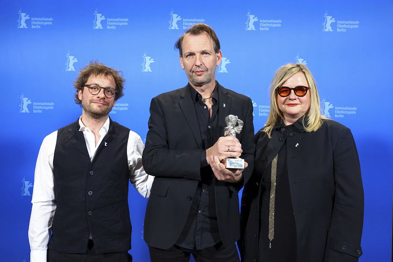 Severin Fiala, cinematographer Martin Gschlacht and Veronika Franz at Berlinale 2024