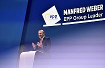 Group leader of the EPP party, Manfred Weber, speaks during an election event at the European Parliament in Brussels, Sunday, June 9, 2024. 