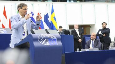 Der deutsche Europaabgeordnete Peter Liese (CDU) verteidigt die Bilanz der EVP in der Umweltpolitik im Europäischen Parlament am 24. April 2024 