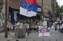 Right-wing protesters rally outside venue of Serbia-Kosovo cultural exchange festival in Belgrade, June 27, 2024
