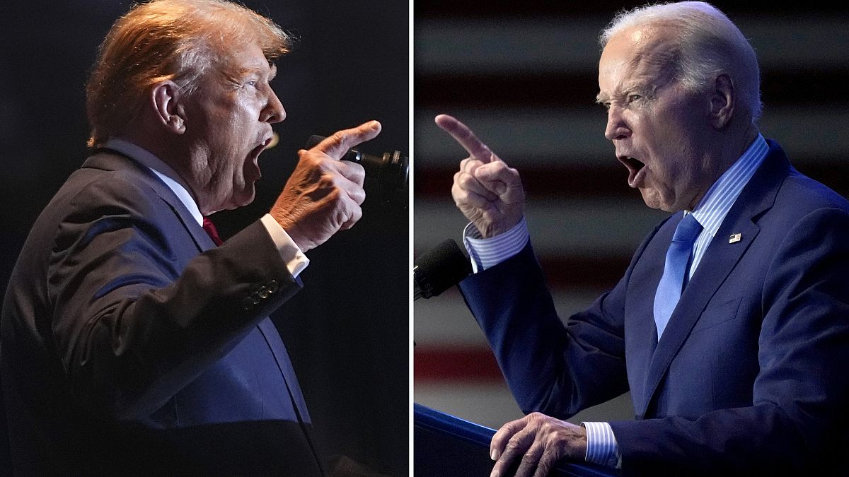 Esta combinación de fotografías tomadas en Carolina del Sur, muestra a Donald Trump, a la izquierda, el 24 de febrero de 2024, y a Joe Biden el 27 de enero de 2024.