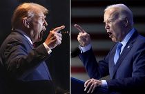 Esta combinación de fotografías tomadas en Carolina del Sur, muestra a Donald Trump, a la izquierda, el 24 de febrero de 2024, y a Joe Biden el 27 de enero de 2024.