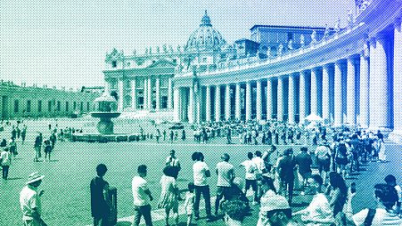 Tourists and faithful wander in St Peter's Square at the Vatican, 10 July 2023
