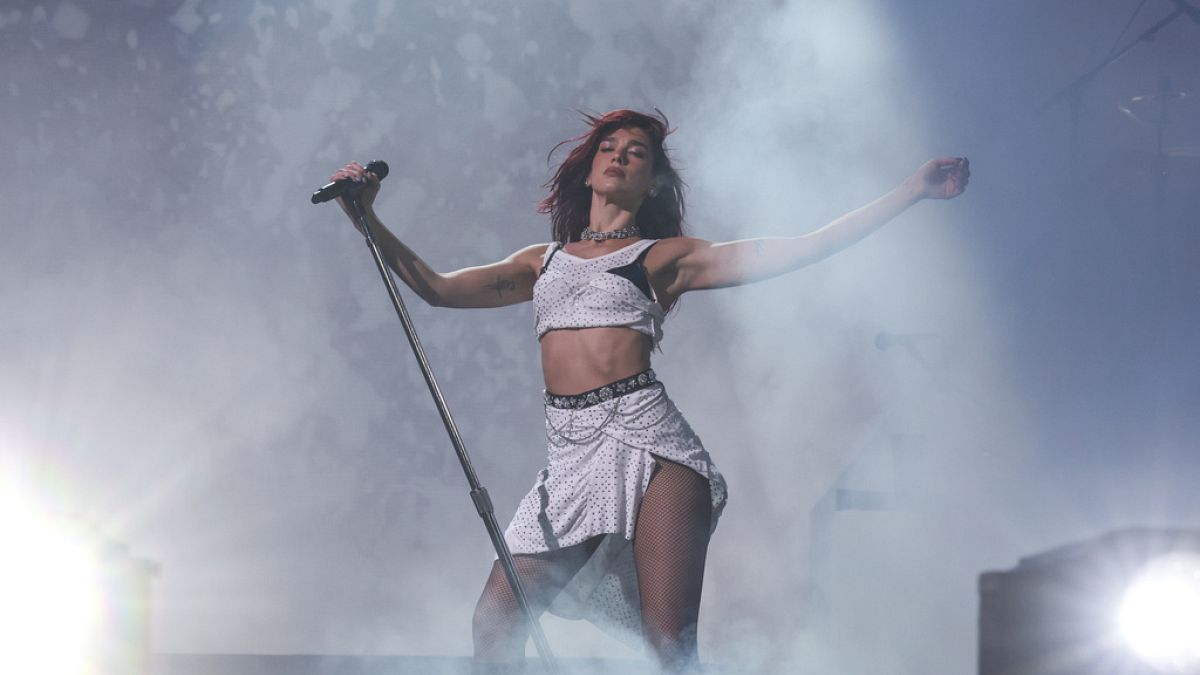 Dua Lipa moves the Glastonbury crowd in more ways than one at Worthy Farm, Somerset in England, June 28, 2024 