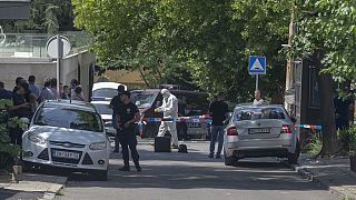Polizisten ermitteln in der Nähe der israelischen Botschaft in Belgrad. 29. Juni 2024