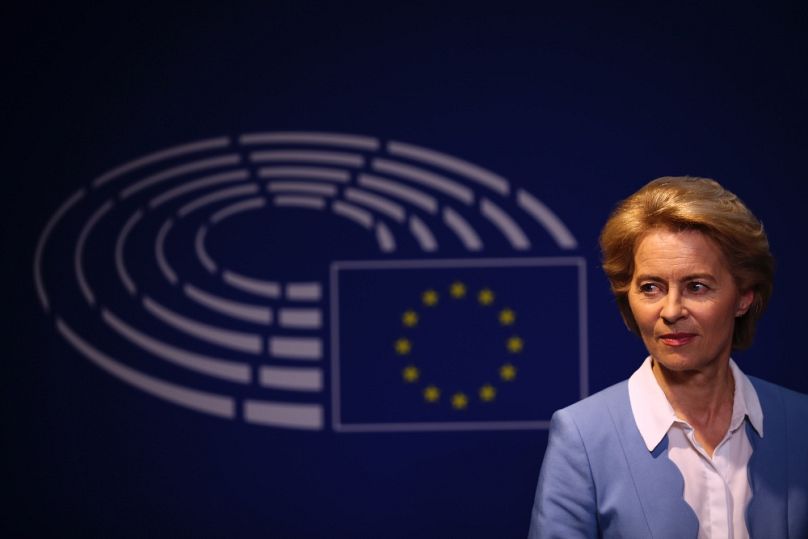 Ursula von der Leyen az Európai Bizottság elnökjelöltjeként az Európai Parlamentben, 2019 júniusában