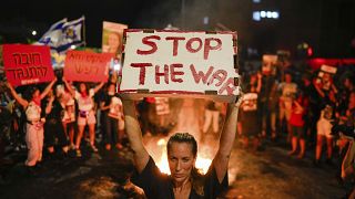 People protest in Tel Aviv against Israeli Prime Minister Benjamin Netanyahu's government and call for the release of hostages held in the Gaza Strip by Hamas, June 29, 2024