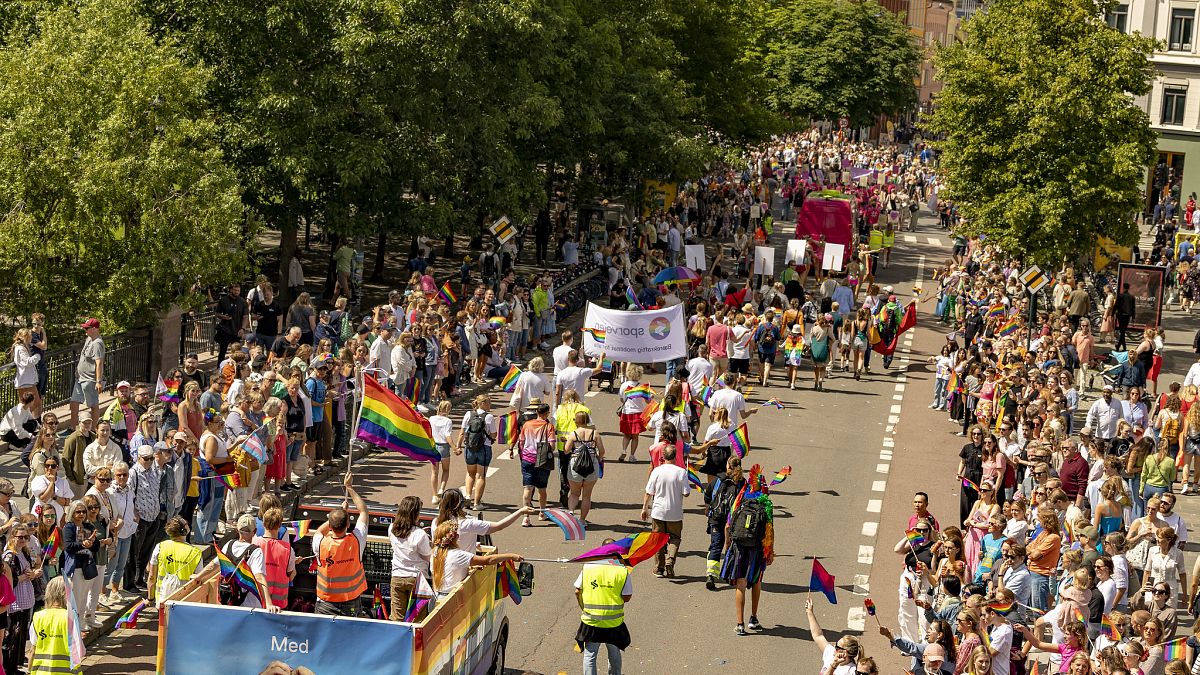 Norway's LQBTQ community party at the Pride parade in Oslo