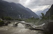 he bridge in Visletteo destroyed due to the storm, in Visletto, in the Maggia Valley, southern Switzerland on Sunday June 30, 2024. 