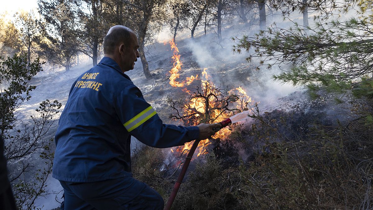 Πυροσβέστης επιχειρεί σε πυρκαγιά στην Ελλάδα