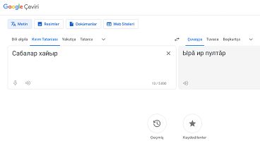 Kırım Tatarca "Günaydın" kelimesi, Çuvaşça'ya çevriliyor (Ekran görüntüsü Google Çeviri'den alınmıştır)