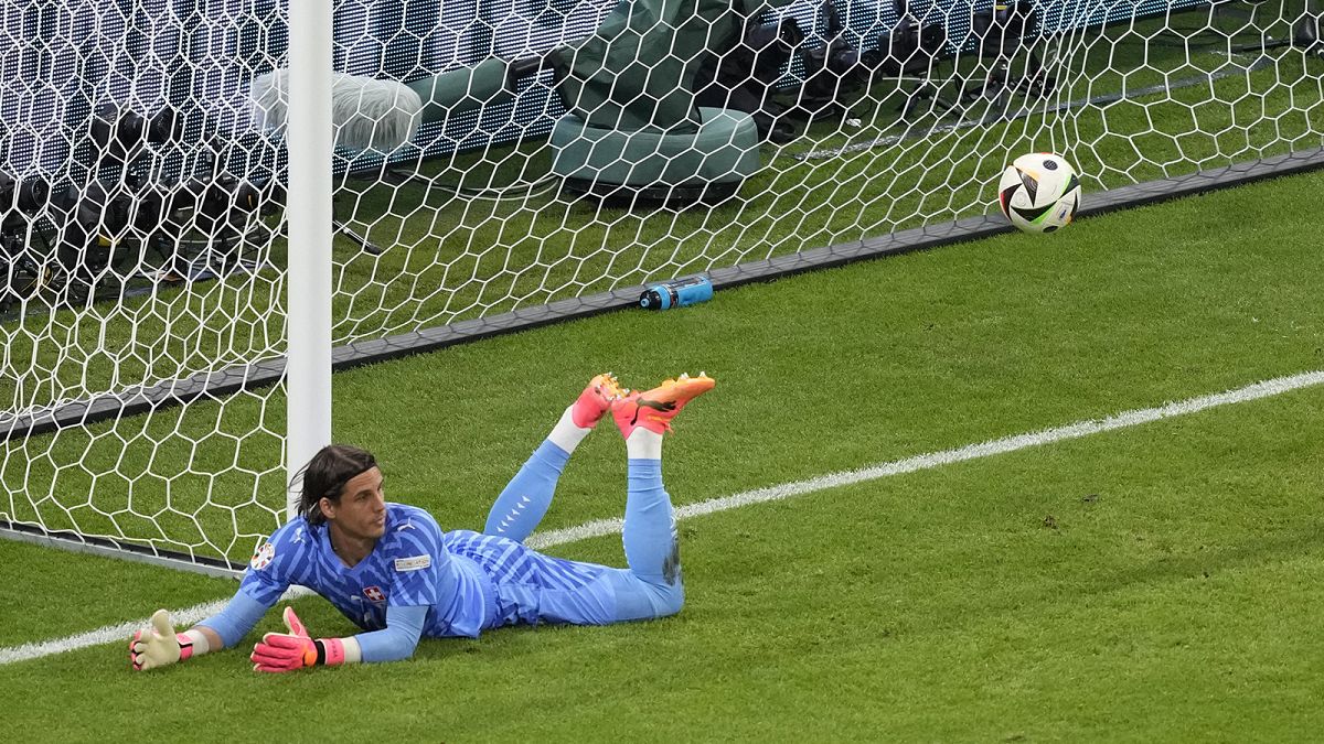 Switzerland's goalkeeper Yann Sommer fails to save the goal from Germany's Robert Andrich that was later disallowed by a VAR decision, in Frankfurt, 23 June 2024