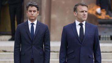 El primer ministro francés Gabriel Attal y el presidente francés Emmanuel Macron. 18 de junio de 2024.