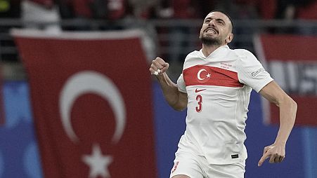 Turkey's Merih Demiral celebrates scoring his side's opening goal against Austria during a round of sixteen match at the Euro 2024 tournament in Leipzig, Germany