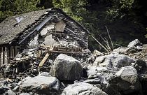 A massive landslide and destroyed houses are seen in Fontana, Val Bavona, in the Maggia Valley, near Cevio, 30 June 2024