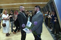 Maksims Ringo and Janis Locs made history on Monday, becoming the first Latvian same-sex couple to register their partnership. 