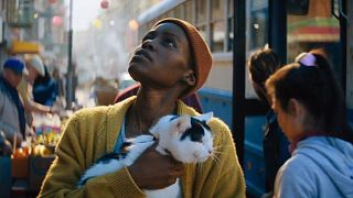 Lupita Nyong'o and Frodo the cat in 'A Quiet Place: Day One'.