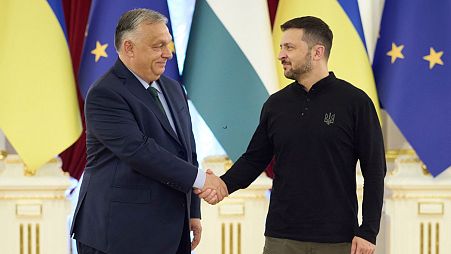 دیدار ویکتور اوربان نخست‌وزیر مجارستان با ولودیمیر زلنسکی، رئیس‌جمهوری اوکراین در کی‌یف، ۲ ژوئن ۲۰۲۴