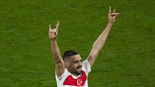 Turkey's Merih Demiral celebrates after scoring his second goal during a round of 16 match between Austria and Turkey at the Euro 2024 tournament in Leipzig, 2 July 2024