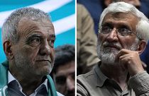 Combinação de fotografias mostra os candidatos às eleições presidenciais iranianas. Masoud Pezeshkian, à esquerda e Saeed Jalili, à direita.