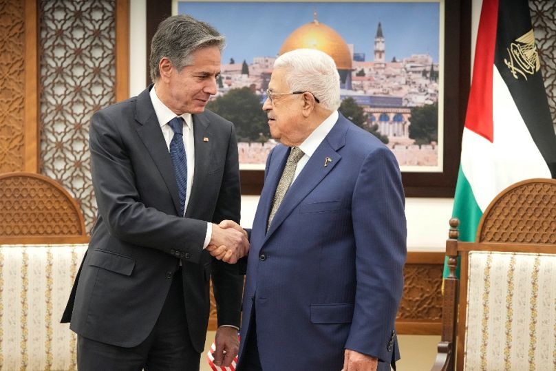 Antony Blinken és Mahmúd Abbász találkozója Ramallahban, 2024 februárjában