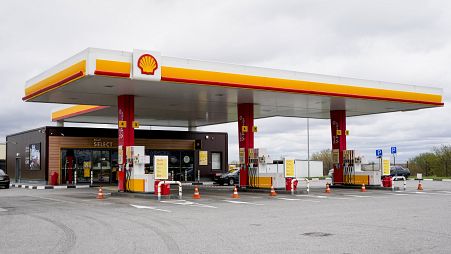 A view of a closed Shell petrol station in St. Petersburg, Russia, Sunday, May 15, 2022.