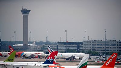 Planes are parked on the tarmac at Paris Charles de Gaulle airport, in Roissy, near Paris.