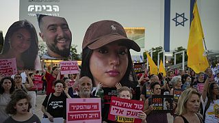 Israel: Relatives and friends of hostages held in Gaza march in Tel Aviv