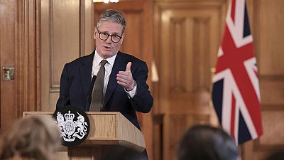 British Prime Minister Keir Starmer delivers a speech following his first cabinet meeting as Prime Minister, in London, Saturday July 6, 2024.