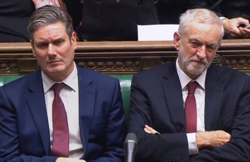 Keir Starmer brexit-ügyi árnyékminiszter és Jeremy Corbyn munkáspárti vezető a brit parlamentben, 2018-ban