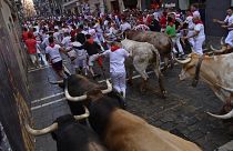 Erster Stierlauf der Sanfermines 2024. Pamplona, 7. Juli 2024