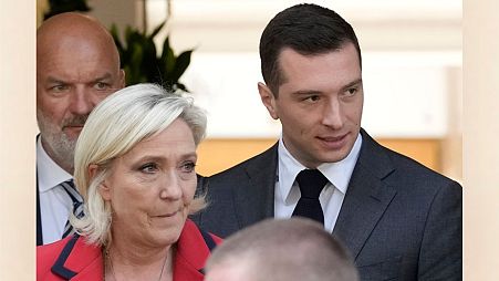 Far-right National Rally party president Jordan Bardella, with far-right leader Marine Le Pen