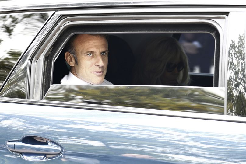 Presidente francês Emmanuel Macron após a votação para a segunda volta das eleições legislativas em Le Touquet-Paris-Plage. 7 junho 2024