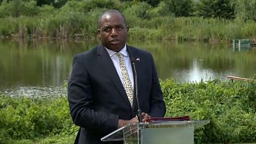 UK Foreign Secretary David Lammy speaks at a press conference in Chobielin, July 7, 2024