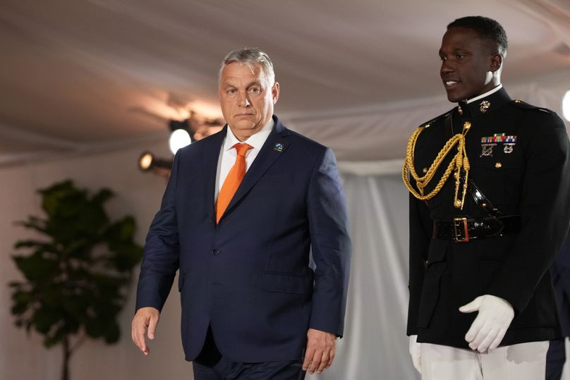 El primer ministro de Hungría, Viktor Orban, llega a un acto conmemorativo del 75 aniversario de la OTAN en Washington, el martes 9 de julio de 2024.