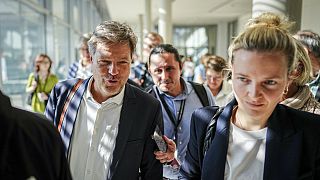 Федеральный министр экономики и защиты климата Германии Роберт Хабек покидает заседание специальной парламентской группы своей партии в Берлине, Ай, 5 июля 2024 года. 