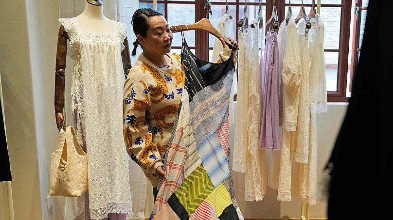Zhang Na, whose fashion label, Reclothing Bank, sells clothes, bags and other accessories made from materials such as plastic bottles, fishing nets and flour sacks