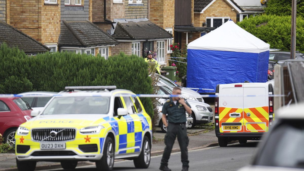 Police and emergency services at the scene in Ashlyn Close, after an incident on Tuesday evening, in Bushey, Hertfordshire, England, Wednesday, July 10, 2024.