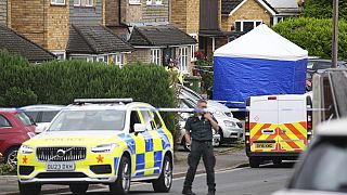 Police and emergency services at the scene in Ashlyn Close, after an incident on Tuesday evening, in Bushey, Hertfordshire, England, Wednesday, July 10, 2024.