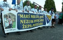 Participants of the Srebrenica Peace March arrived at the Srebrenica Memorial Center