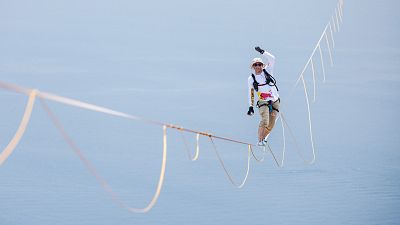 Daredevil: Jaan Roose performs during his journey across the Messina Crossing