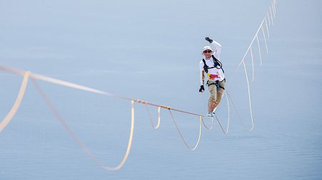Daredevil: Jaan Roose performs during his journey across the Messina Crossing