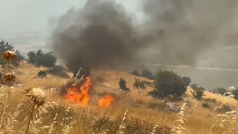 A wildfire burns in a remote part of the southern district of Dropull, July 11, 2024