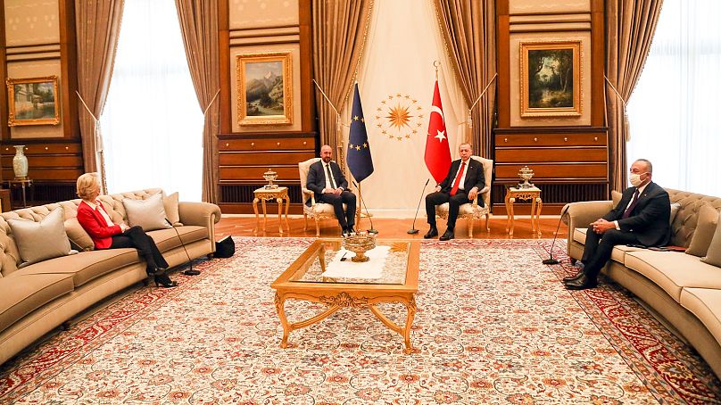 In her visit to Turkey, von der Leyen had to sit on a nearby sofa, rather than on chair next to President Erdogan.