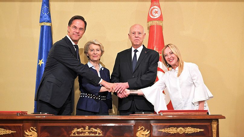 Von der Leyen travelled to Tunisia with Mark Rutte and Giorgia Meloni.