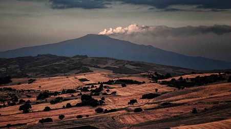 Sicily's Mount Etna volcano seen from a distance
