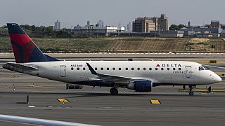 A Delta airplane takes off from LaGuardia Airport, Wednesday, July 10, 2024, in the Queens borough of New York. (AP Photo/Julia Nikhinson)