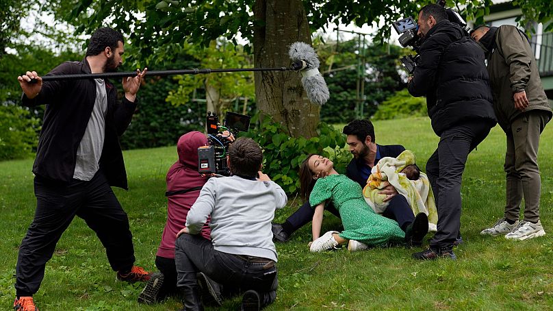 A production team is filming scenes of a Turkish drama with actor Paris Baktas and actress Yagmur Yuksel, Turkey, 30 April 2024. 