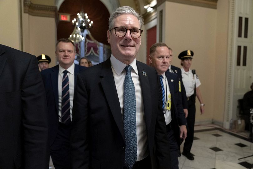 British Prime Minister Keir Starmer walks through the Statuary Hall after a meeting with the Speaker of the House Mike Johnson, at the Capitol on Wednesday, July 10, 2024.